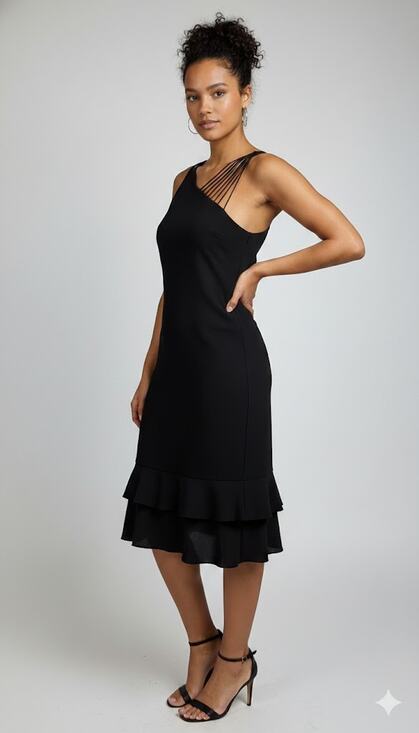 Joneswear Dresses & Skirts - Vtge Cocktail dress sz12 black poly/crepe double flounce Joneswear pullon90'sY2K